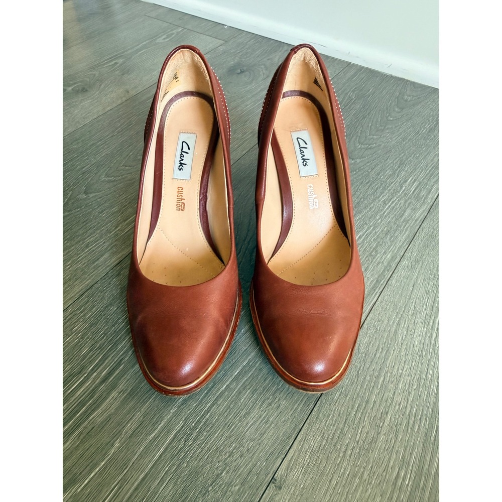 Clarks Women Brown Leather Block Heel Pumps Shoes Size‎ 6.5